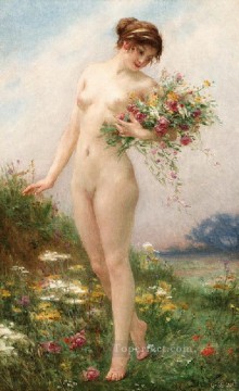 Guillaume Seignac Painting - Gathering Wild Flowers nude Guillaume Seignac